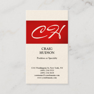 Cream Red Stripe Monogram Modern Visitekaartje