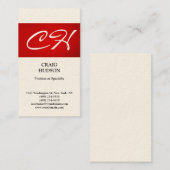 Cream Red Stripe Monogram Modern Visitekaartje (Voorkant / Achterkant)