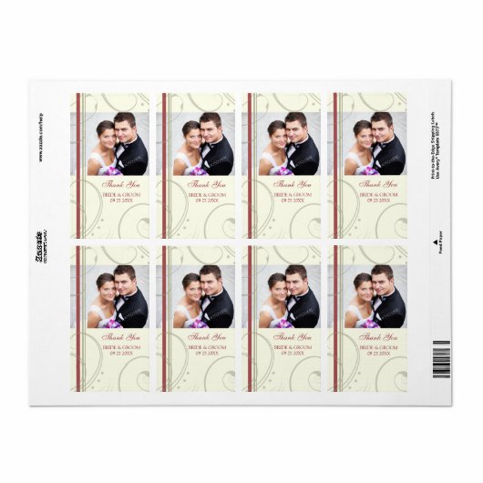 Cream Red Swirls Foto Bruiloft Labels (Full Sheet)