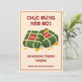 Cream & Red Vietnamese Tet 2026 Banh Chung Feestdagenkaart (Staand voorkant)