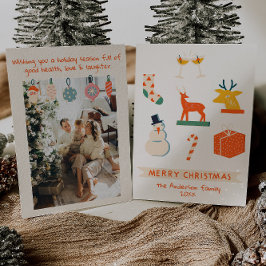  Cream Rood Geïllustreerd Kerst Retro Fun Feestdagenkaart