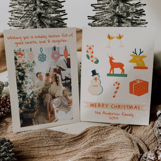  Cream Rood Geïllustreerd Kerst Retro Fun Feestdagenkaart