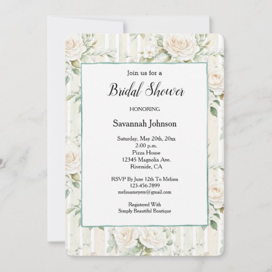 Cream Roos Bloemen Romantische Stripes Vrijgezelle Kaart (Voorkant)