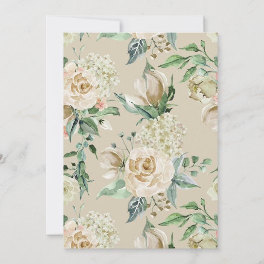 Cream Roos Bud Hydrangea Waterverf Klassieke Kaart (Achterkant)