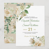 Cream Roos Bud Hydrangea Waterverf Klassieke Kaart (Voorkant / Achterkant)