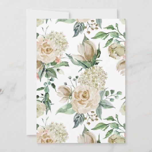 Cream Roos Bud Hydrangea Waterverf Klassieke Kaart (Achterkant)