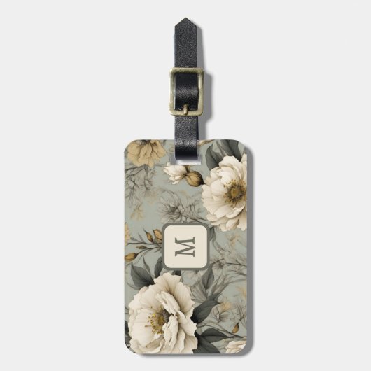  Cream Roos Custom Monogram Bagagelabel (Voorkant verticaal)