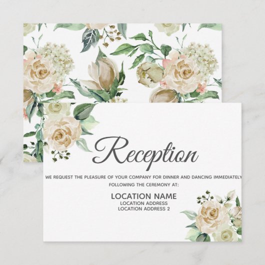 Cream Roos floral Reception Informatiekaartje (Voorkant / Achterkant)