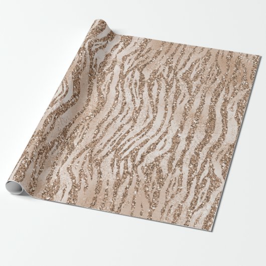 Cream Roos Gold Glitter Zebra Print Cadeaupapier (Uitgerold)