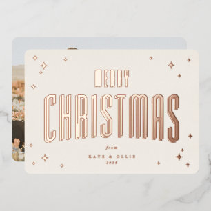 Cream+Roos Gold Vrolijk Kerstfeest Retro Sterren F Folie Feestdagenkaart