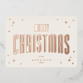 Cream+Roos Gold Vrolijk Kerstfeest Retro Sterren F Folie Feestdagenkaart (Voorkant)