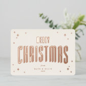 Cream+Roos Gold Vrolijk Kerstfeest Retro Sterren F Folie Feestdagenkaart (Staand Voorkant)