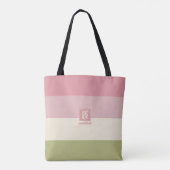 Cream Roos Green Color Palette Stripes Monogram Tote Bag (Achterkant)