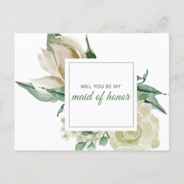 Cream Roos Green Floral Waterverf Maid of Honor Uitnodiging Briefkaart