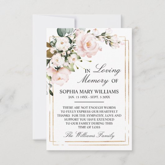 Cream Roos & Green Leaders Sympathie Memory Bedankkaart (Voorkant)