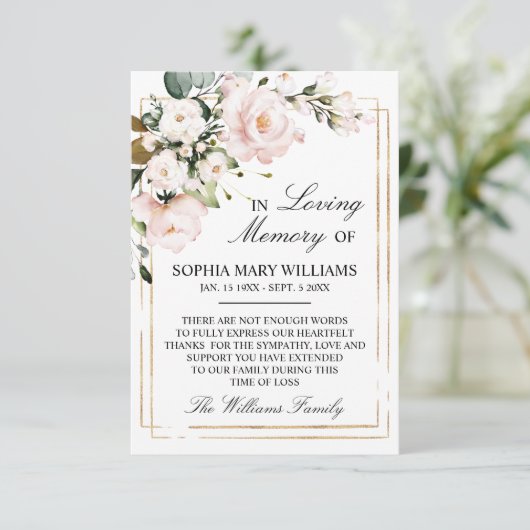 Cream Roos & Green Leaders Sympathie Memory Bedankkaart (Staand voorkant)