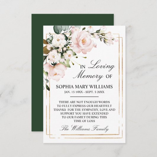 Cream Roos & Green Leaders Sympathie Memory Bedankkaart (Voorkant / Achterkant)