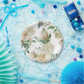 Cream Roos Hydrangea Beige Waterverf Papieren Bordje (Feest)