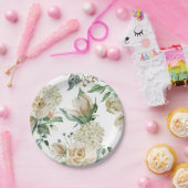 Cream Roos Hydrangea Beige Waterverf Papieren Bordje (Feest)