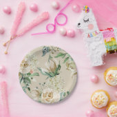 Cream Roos Hydrangea Beige Waterverf Papieren Bordje (Feest)