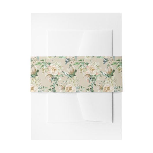 Cream Roos Hydrangea Floral Waterverf Pattern Uitnodigingen Wikkel (Voorkant Voorbeeld)