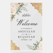 Cream Roses Gold Lace Muslim Wedding Welcome Acryl Bord (Voorkant)