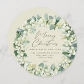Cream Round Snowberry+Eucalyptus kerstmis Feestdagenkaart (Voorkant / Achterkant)