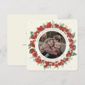 Cream Round/Square Red Berries+Eucalyptus Photo Feestdagenkaart (Voorkant / Achterkant)