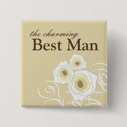 Cream Rozen and Swirls Best Man Wedding Button (Voorkant)