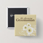 Cream Rozen and Swirls Groomsman Wedding Button (Voorkant /achterkant)