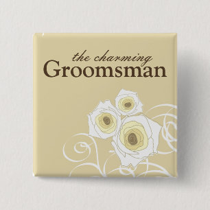 Cream Rozen and Swirls Groomsman Wedding Button