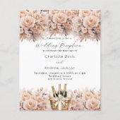 Cream rozen boho bruiloft receptie uitnodiging (Voorkant)