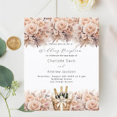 Cream rozen boho bruiloft receptie uitnodiging