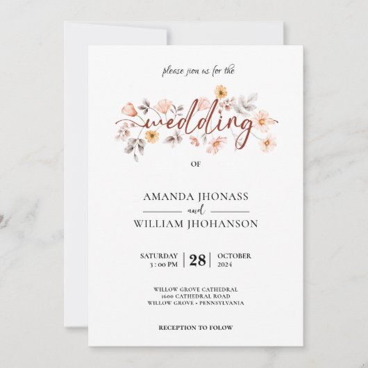 Cream Rozen Botanical Pampas Grass Boho Wedding Kaart (Voorkant)