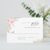 Cream Rozen Botanical Pampas Grass Boho Wedding RSVP Kaartje (Staand voorkant)