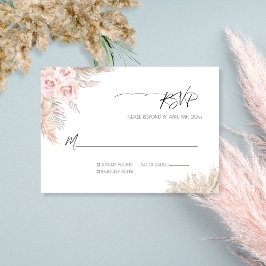 Cream Rozen Botanical Pampas Grass Boho Wedding RSVP Kaartje