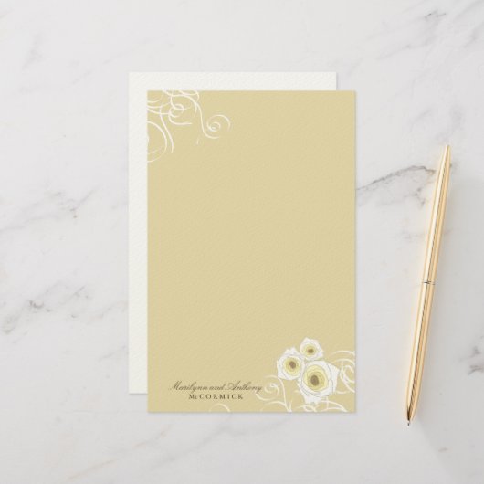 Cream Rozen en wervelingen Elegant Romantisch Brui Briefpapier (Voorkant / Achterkant in situ)