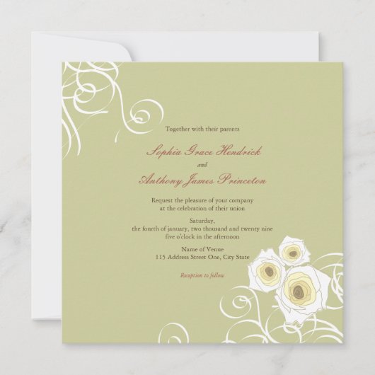 Cream Rozen en wervelingen Elegant Romantisch Brui Kaart (Voorkant)