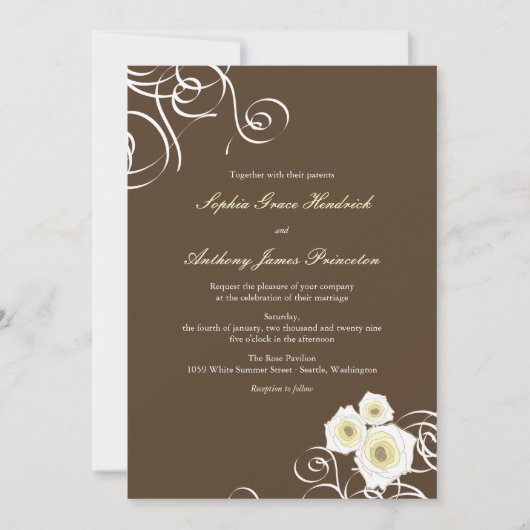 Cream Rozen en wervelingen Elegant Romantisch Brui Kaart (Voorkant)