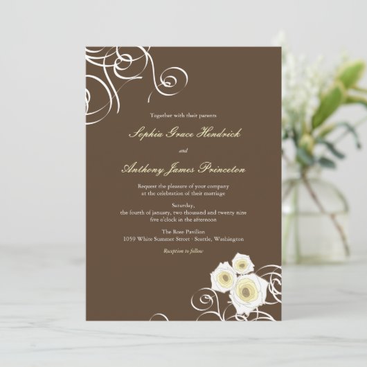 Cream Rozen en wervelingen Elegant Romantisch Brui Kaart (Staand voorkant)