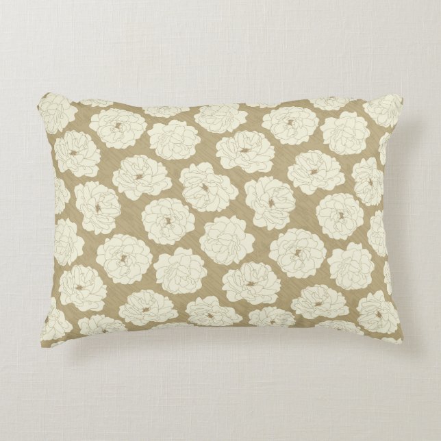Cream-Rozen op Golden Beige - naadloos patroon. Accent Kussen (Voorkant)