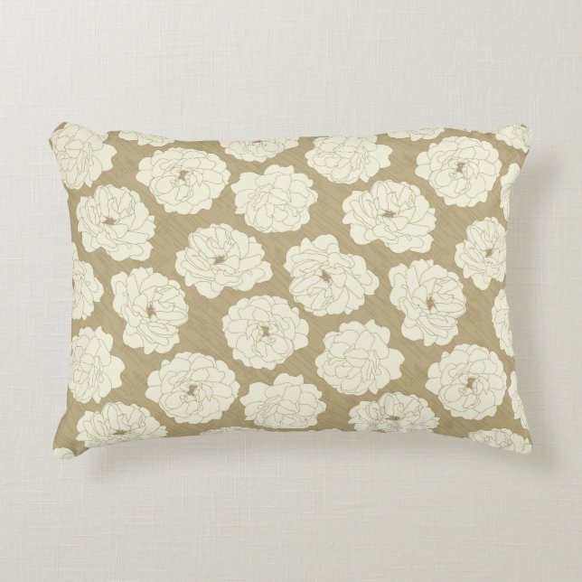 Cream-Rozen op Golden Beige - naadloos patroon. Accent Kussen (Voorkant)