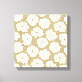 Cream-Rozen op Golden Beige - naadloos patroon. Canvas Afdruk