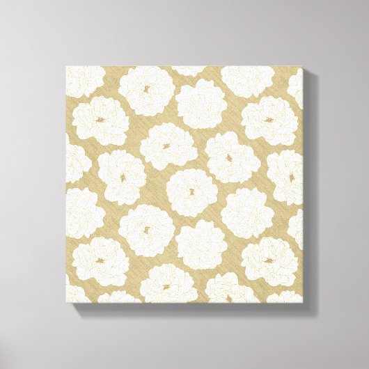 Cream-Rozen op Golden Beige - naadloos patroon. Canvas Afdruk (Voorkant)