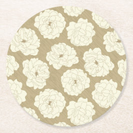 Cream-Rozen op Golden Beige - naadloos patroon. Ronde Kartonnen Onderzetter