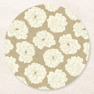 Cream-Rozen op Golden Beige - naadloos patroon. Ronde Kartonnen Onderzetter