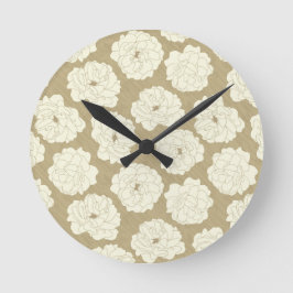 Cream-Rozen op Golden Beige - naadloos patroon. Ronde Klok