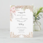 Cream Rozen Pampas Grass Boho bruiloft uitnodiging (Staand voorkant)
