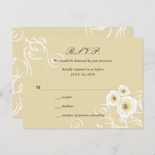 Cream Rozen & Swirls Elegant Romantisch Bruiloft R Uitnodiging Briefkaart (Voorkant / Achterkant)