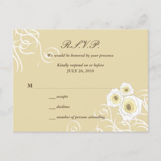 Cream Rozen & Swirls Elegant Romantisch Bruiloft R Uitnodiging Briefkaart (Voorkant)